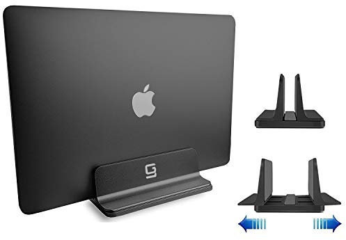 Vertical Laptop Stand for Desk [Adjustable] Sturdy Aluminum Dock Fits All Laptops (up to 20.3 inches) Space Saving, Modern Compact Holder, Compatible with MacBook Pro/Air, Surface, HP, Dell (Black)