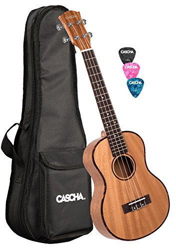 Cascha HH 2048 Ukulele Premium Tenore in Mogano con Borsa Imbottita, 3 Plettri e Corde Aquila