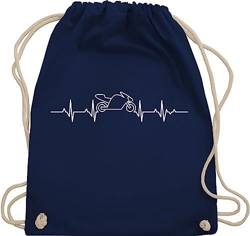 Shirtracer Turnbeutel Rucksack - Biker - Herzschlag Motorrad I Motorbike - Unisize - Navy Blau - geschenke für fans bike mottorad stoffbeutel motorad beutelrucksäcke motorrad- ekg beutel motorrd herz