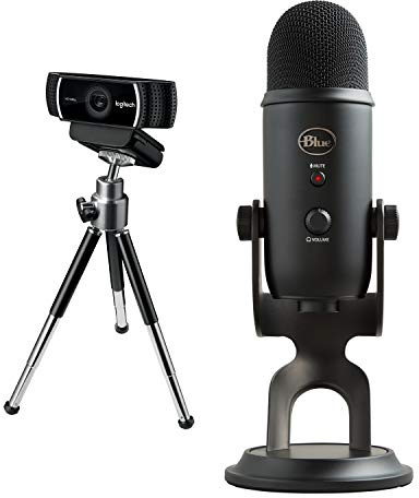 Logitech C922 Pro Stream Webcam, Full HD 1080p Streaming with Tripod and Free 3-month XSplit License - Black + Blue Microphones Yeti USB Microphone, Midnight Blue