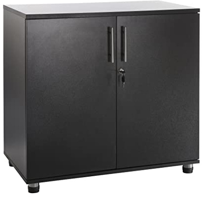 MMT Aufbewahrungsschrank, Aufbewahrungsschrank, Schreibtischhöhe, 2 Türen, abschließbar, Bücherregal, 75 cm hoch (Schwarz, 27 kg)