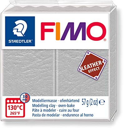 Staedtler VE FIMO Leather-Effect, ofenhärtende Modelliermasse für kreative Objekte im Leder-Look, lederähnliche Optik und Haptik, Farbe Taubengrau, 8010-809