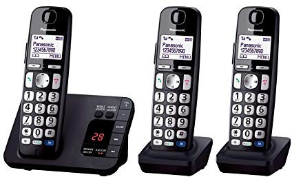Panasonic KX-TGE723 Big Button DECT Cordless Telephone with Nuisance Call Blocker & Digital Answering Machine (Trio Handset Pack) - Black