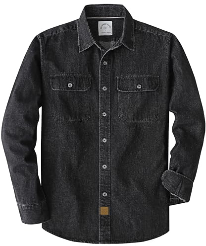 Dubinik® jeansskjorta för män, långärmad jeansskjorta för män, normal passform, fritidsskjorta för män, normal passform, arbetsskjorta, Svart 145, L