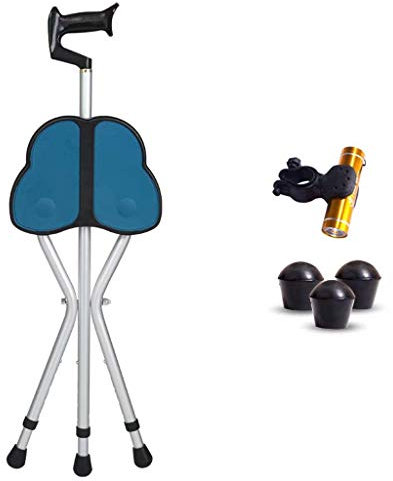 Stick Seat Klapphocker für Senioren mit Behinderung/Aluminiumlegierung Höhenverstellbar 83-93 cm Statische Belastung 200 kg, Silber, Modell 1 [Energieklasse A]