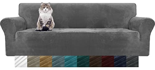 MAXIJIN Dicker Samt Extra große Sofabezüge 4-Sitzer Super Stretch Rutschfester übergroßer Sofabezug für Hunde Cat Pet 1-teiliger XL-Sofabezug elastischer Möbelschutz (4 Sitzer, Grau)