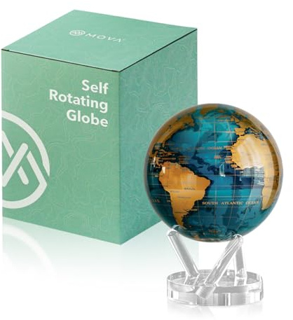 MOVA Globe - Cerulean Blue and Gold Signature (6) | Solar-Powered Rotating Globe | Desk Decor with Stand | No Batteries Needed | Modern Map Accent for Home or Office