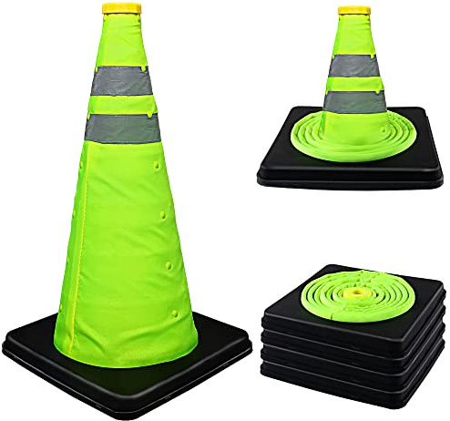 45CM Faltkegel Warnkegel, 4 Stück Verkehrshütchen Pylonen mit 2 Reflektierenden Streifen, Leitkegeln| Verkehrskegel| Straße Sicherheit Markierungshütchen,18 inch Collapsible Traffic Cones, Grün