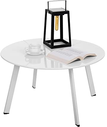 Fokebel Beistelltisch Metall, Garten Beistelltisch Rund, Sofatisch Kaffeetisch & Couchtish mit Verstellbarer Tischbeine (Weiß, Ø 70 x 40H cm)…