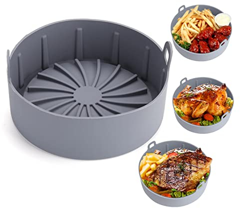 WANGCL 16,3 cm Air Fryer Wiederverwendbare Liner Airfryer Ofen Einsatz Silikon Schüssel Ersatz von Pergamentpapiereinlagen Antihaft-Korb zum Backen Kochen (grau)