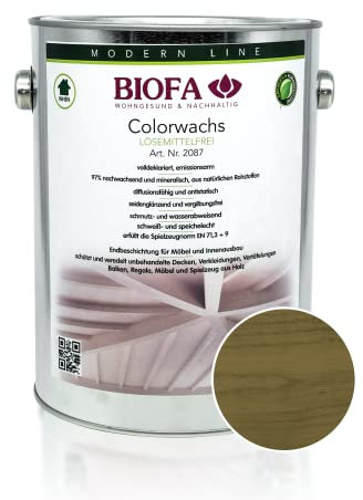 BIOFA Colorwachs lösemittelfrei farbig natürliche Holz-Wachs-Lasur mit Carnaubawachs für Holzdecken, Möbel, Spielzeug Eiche dunkel 2,5L