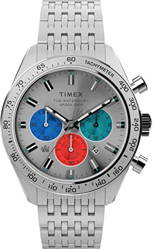 Timex Waterbury Chronograph Tw2V42400 Klocka, Herr, 41 Mm, Rostfritt Stålarmband Och Silverfärgad Urtavla