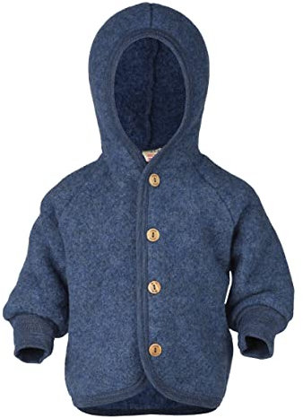 Engel Baby Jacke mit Kapuze Wollfleece (Blau Melange, 98-104)