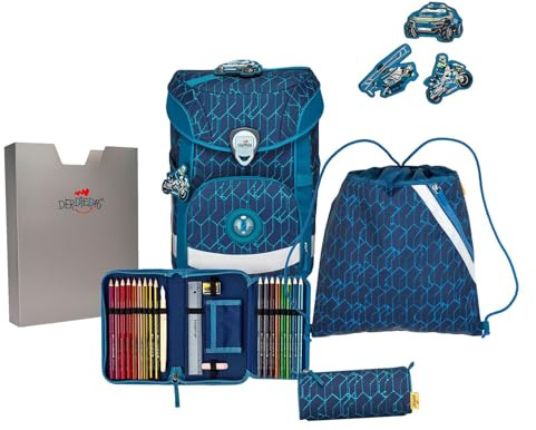 DER DIE DAS leichter Schulranzen, ErgoFlex Easy Blue Speed Set 5-teilig, ca. 20,5 l Volumen, ca. 950 g Gewicht