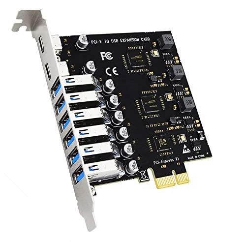 GLOTRENDS U6A2C 8-Port (2 Typ-C+ 6 x Typ-A) USB 3.0 5Gbps PCIe Erweiterungskarte für Intel, AMD, und ARM Plattform, kompatibel mit Windows und Linux (unterstützt Nicht Mac OS)