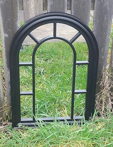 FA9 New Black Arch Shape Indoor/Outdoor Garden Home Mirror Lightweight Durable Frame, Any Weather Ornament Wall Mirror, Brushed Grey, 51cm x 71cm