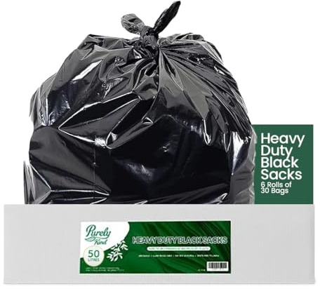 Blake and White Purely Kind - Bolsas negras resistentes, 50 L, caja de 180 unidades, 6 rollos de 30 unidades