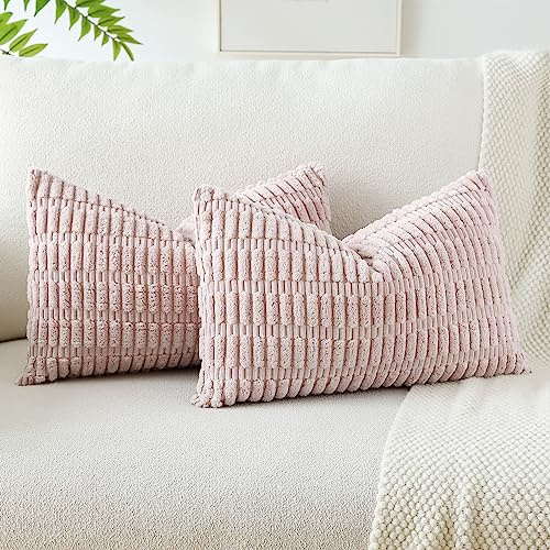 JOTOM 2er Set Kordsamt Weicher Kissenbezüge Moderne Kissenhüllen Dekorative Sofakissen Dekokissen Zierkissenbezug für Wohnzimmer Sofa Schlafzimmer Rosa 40x60 cm