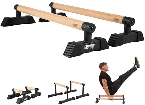 Gravity Fitness Paralletes, Hybrid-Holz- und Stahlgymnastik inspirieren P-Stangen für Calisthenics, Handbalancing, kommerzielle Qualität, aber geeignet für zu Hause