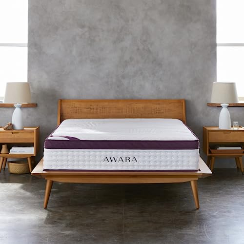 AWARA Premier Natural Hybrid Queen Mattress 12 Inch - Certified Natural Latex - Sustainable New Zealand Wool - Steel Springs - 365-Night Trial, White