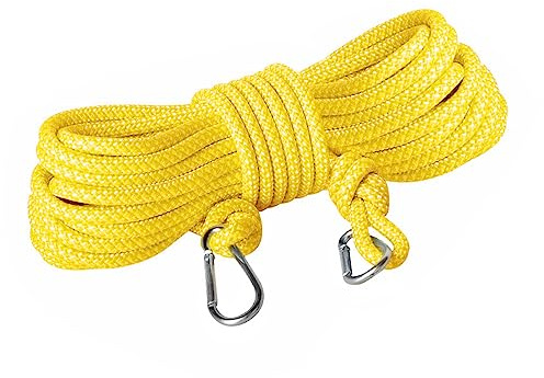 Corde à linge de 15 m en polyester de 8 mm - Multifonctions - Robuste - Pour extérieur, intérieur, séchage du linge, jardin, camping (15 m, jaune)