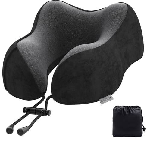 Nackenkissen Flugzeug, Reisekissen Auto Travel Pillow aus Memory Foam mit samtweichem Bezug, Nackenhörnchen Erwachsene für Reisen, Camping, Büro und Haus (Schwarz)