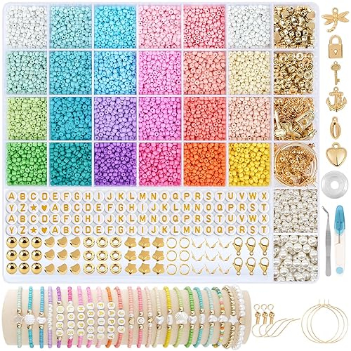 RUBY 3mm Perlen für Armbänder Pastell, 28 Bunte Makkaron Matte Glasperlen zum Auffädeln Perlen zum Auffädeln, Mini Perlenset Charm Kit für DIY Bracelet Making Kit, Feiertage, Partys, Weihnachten