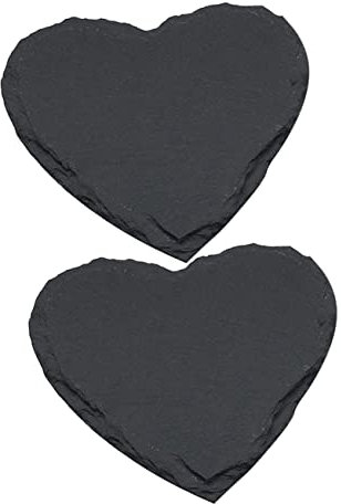 BESTonZON 2pcs Heart Shaped Dinner Plate Black Natural Stone Food Tray for Party Restaurant Home Supplies