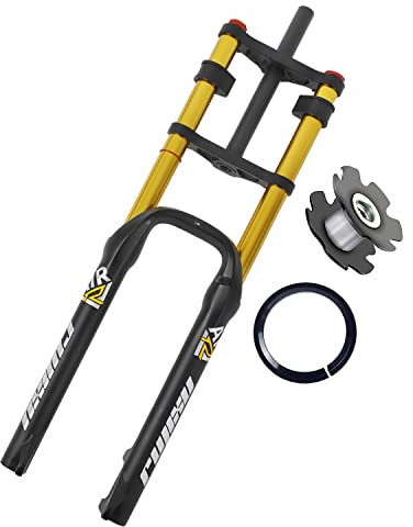 FukkeR 26 X 4.0 Fatbike Front Gabel Dämpfung Einstellbar Mountain Front Gabel Mountainbike Snow Beach Vorderradgabel Federgabel 28.6mm Gerade/konisches QR 9mm*135mm Hub 150mm(Gold)
