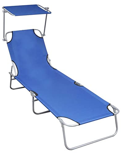 ARKEM Klappliege mit Sonnenschutz Blau Aluminium Leichte Sonnenliege Sonnenliege Aluminium
