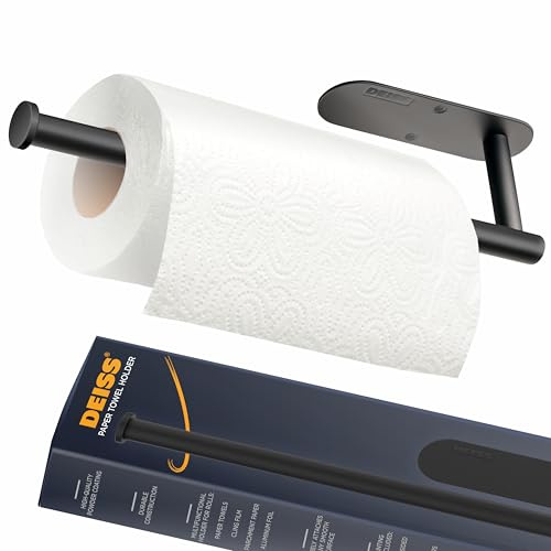 Deiss Pro Paper Towel Holder – Under Cabinet, Wall Mount, or Countertop – Rust-Resistant Stainless Steel, One-Handed Tear Design, Space-Saving Paper Towel Dispenser, Towel Holder for Kitchen