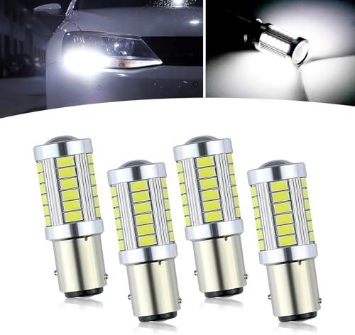 Tesnaao Pack-4 Car 1157 LED Brake Light, 33SMD 1200LM High-brightness Lamp Beads with Lens, 12V Lighting Brake Tail Light Side Marker, Universal Bulb Replacement for Car RV Camper Trailer (White)