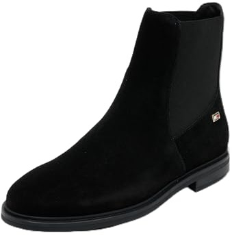 Tommy Hilfiger Botines Chelsea Mujer Boots Flag Suede Planos, Negro (Black), 38 EU