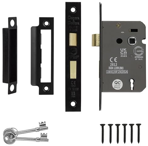 Decoranddecor Sash Mortice Door Lock with Keys - 2.5inc /64mm - Matt Black - Fire Rated - UKCA & CE Approved