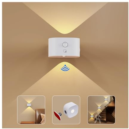 Feallive Wandleuchte für den Innenbereich, mit Bewegungsmelder, mit wiederaufladbarem Akku, Touch-Steuerung, 3 Helligkeitsstufen, um 360 ° drehbar, Lampe für Wohnzimmer, Schlafzimmer (weiß)
