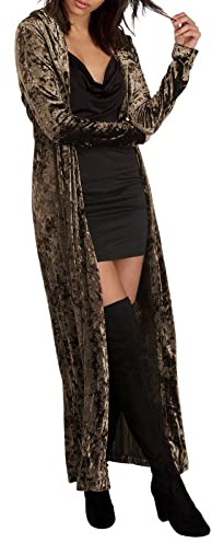 Cappotto casual da donna in velluto allentato elastico cappotto lungo cappotto casual lungo cappotto cardigan tasca cappotto solido cardigan spolverini per le donne, T-caffè-5, XXL