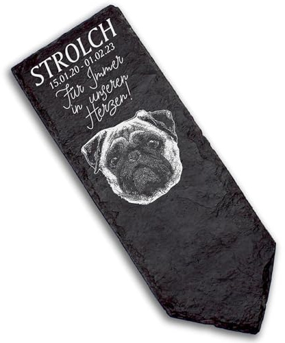 DEKOLANDO Grabstecker Grabschmuck Grabstein - Mops - Personalisiert Grab Deko 22x8 Grabdekoration