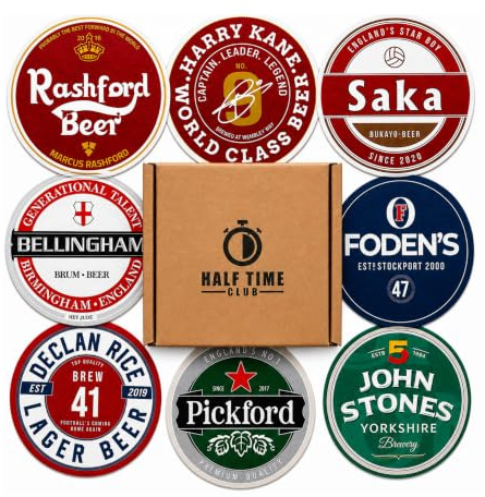 England Football Beer Mats – Set of 8 Football Coasters – Three Lions England Fan Gifts – Gift Boxed Drink Coasters