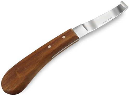 Hufmesser für Pferde - Rechtshänder Klauenmesser in Profiqualität 21 cm | Ergonomischer Holzgriff Sehr scharfe breite Klinge mit gebogenen Haken Hufschmied Werkzeug Rostfreier gehärteter Spezialstahl