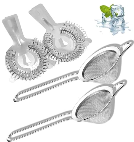 4pcs Cocktail Strainer, Cocktail Filter, Practical and Multifunctional fine mesh Strainer, Suitable for Filtering Coffee Grounds Tea Leaves Juice Cocktail Washing Rice sieving Flour