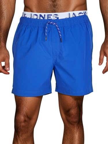 JACK & JONES Badehose Herren lang Badeshorts Doppelter Bund Maui JJSWIM Kurze Hosen Schwimmhose Shorts, Größe:L, Farbe:Bluing (12281192)
