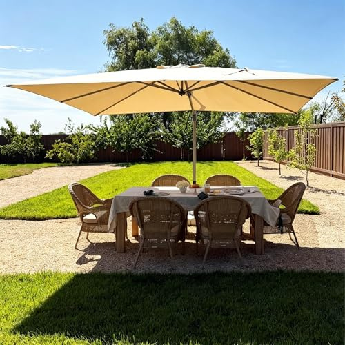 PURPLE LEAF Parasol Déporté 2,7 x 3,5 m Rectangulaire, Toit à Rotatif 360°, Protection UPF 50+, Parasol De Jardin Extérieur avec Poteau Champagne Suspendu en Aluminium, Pour Piscine, Terrasse, Beige