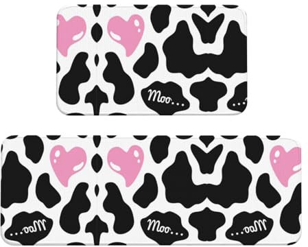 Juego de 2 tapetes de cocina antideslizantes de Navidad con diseño de vaca lechera negra y blanca para suelo, fregadero