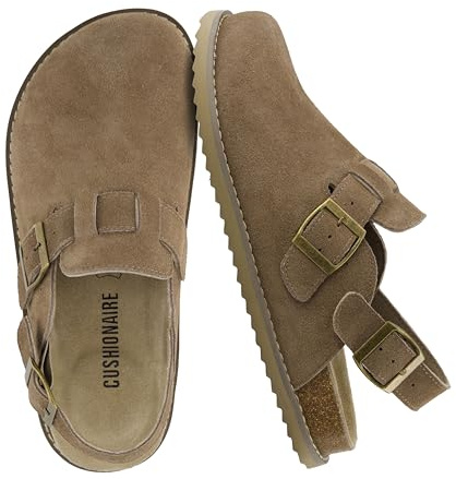 CUSHIONAIRE Brooklyn Suede Womens Slides– Comfortable Clog Mules with Adjustable Buckles – Summer Shoes for Women,TAUPE 7.5