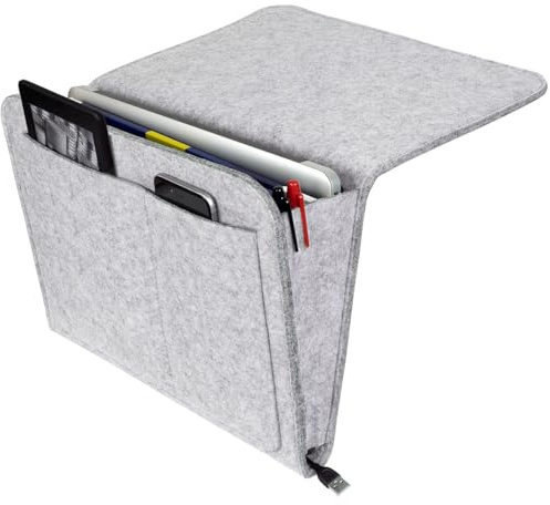 Betttasche Filz Betttasche zum Einhängen Bett, Filzs Bett Caddy Organizer zum Einhängen, Dicke Filz Nachttisch Tasche Betts Organizer für Buch, Zeitschriften, iPad, Handy, Fernbedienung (Hellgrau)