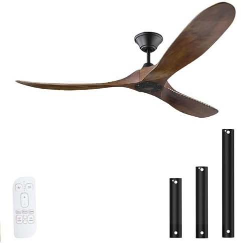 Moderno ventilatore da soffitto da 132 cm, con telecomando, in legno, per patio, 3 pale in noce, motore CC silenzioso, reversibile, ideale per soggiorno e camera da letto