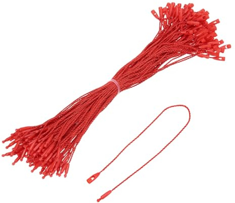 QUARKZMAN 100 Stück Hängeetiketten Etiketten Schnur für Etiketten Rot | 200mm Sicherheitsfäden, Schnappverschluss zum Anbringen, Für Hängeetiketten Kleidung