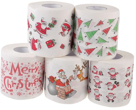 Homoyoyo 5rollen Weihnachtliche Einweg Servietten Mit Weihnachtsmotiven Santa Geschenkbox Baum Buchstaben Doppellagig Extra Saugfähig Für Festliche Partys Und Gäste