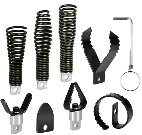 8-Piece Drain Snake Drill Attachment, Cutter and Auger Set, Compatible with 50FT-100FT Drain Cleaning Machines, Fits 5/16-inch to 3/4-inch Drain Snake Cables
