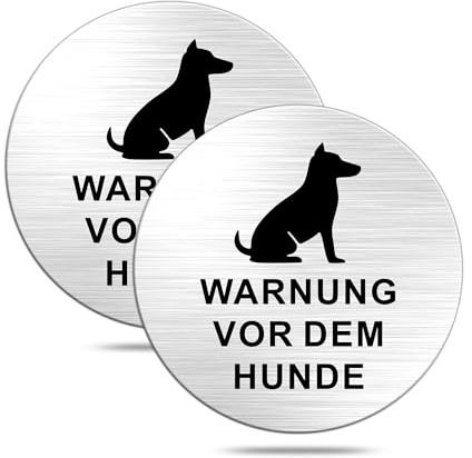 TAKULA Achtung Hund Schild rund 10cm, 2 Stück Warnung für Innen & Außen | Rundes Aluminiumschild mit Achtung-Hund-Aufdruck. Wetterfest und UV-beständig. Innen- und Außeneinsatz möglich.